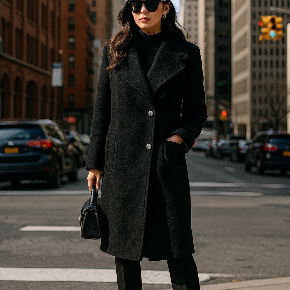 Michael Kors XS Women's Black Wool Blend Pea Coat Double Breasted Classic Chic